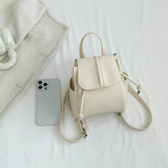 Mini Flap Backpack Drawstring Design Solid Minimalist - Picture 5 of 9